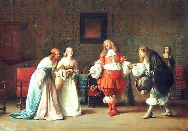 Mascarille Presenting Jodelet to Cathos and Madelon, 1865 Oil Painting by Jean Hegesippe Vetter