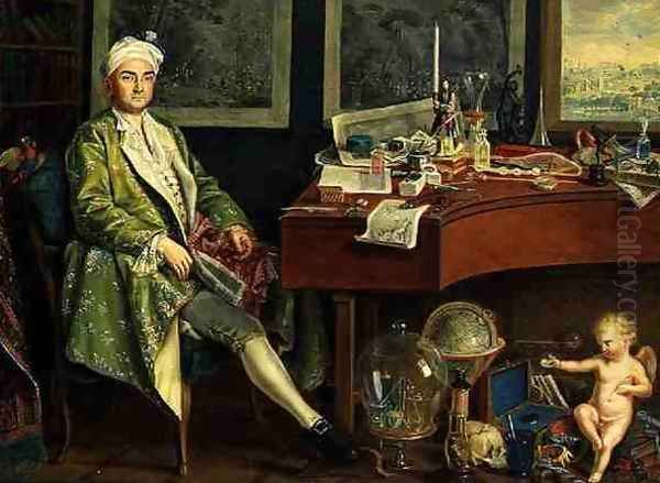 A Collector En Deshabille in his Study, 1768 Oil Painting by Venceslao Verlin