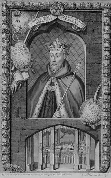 John of Gaunt, Duke of Lancaster 1340-99 after a painting on glass in the Library of All Souls College, Oxford, engraved by the artist Oil Painting by George Vertue