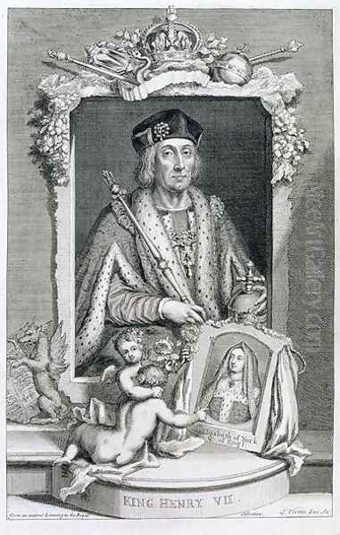 Henry VII 1457-1509 King of England from 1485, after a portrait in the Royal Collection, engraved by the artist Oil Painting by George Vertue