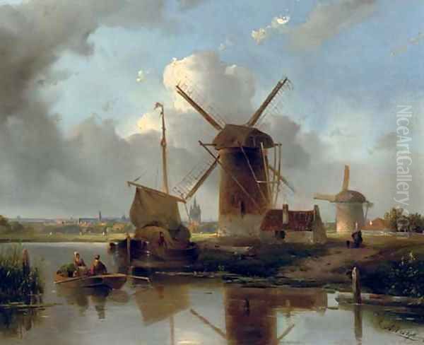 Windmills near Delft Oil Painting by Jacobus Adrianus Vrolijk