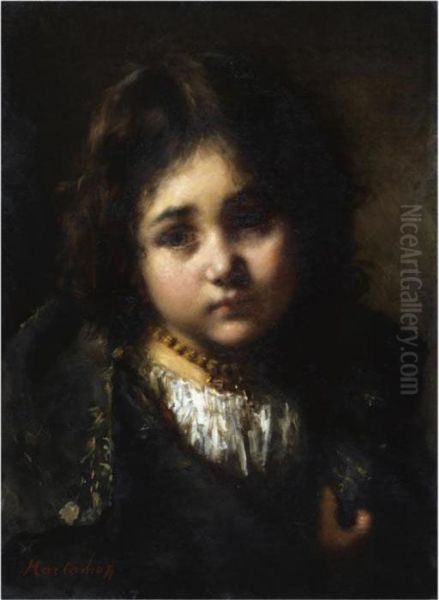 Portrait Of A Young Girl Oil Painting by Alexei Alexeivich Harlamoff