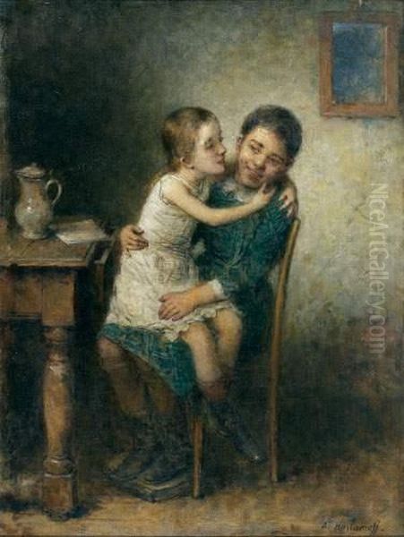 Deux Jeunes Enfants Oil Painting by Alexei Alexeivich Harlamoff