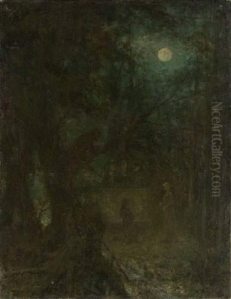 Park In Moonlight Oil Painting by Alexei Alexeivich Harlamoff