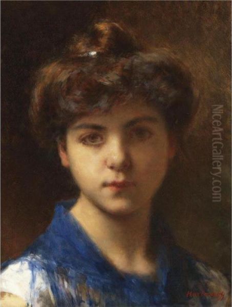 Portrait Of A Young Girl Oil Painting by Alexei Alexeivich Harlamoff