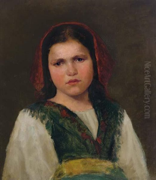 A Neapolitan Girl Oil Painting by Alexei Alexeivich Harlamoff