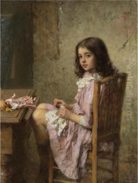 The Little Seamstress Oil Painting by Alexei Alexeivich Harlamoff