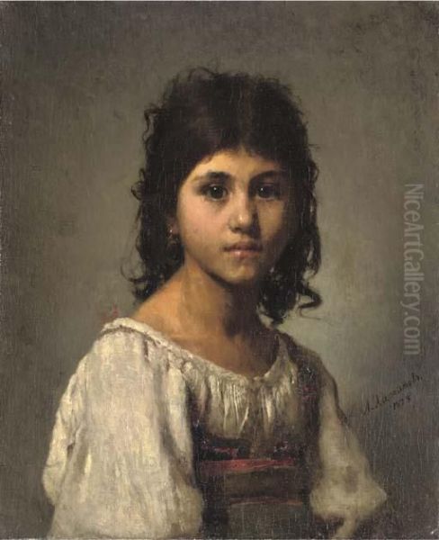 A Young Girl Oil Painting by Alexei Alexeivich Harlamoff