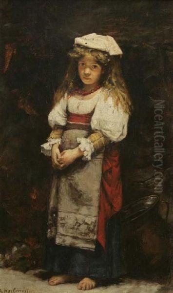 Stehendes Zigeunermadchen Oil Painting by Alexei Alexeivich Harlamoff