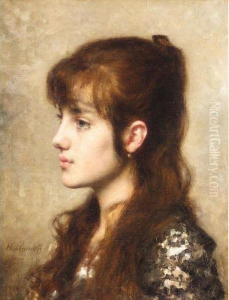 A Young Girl Oil Painting by Alexei Alexeivich Harlamoff