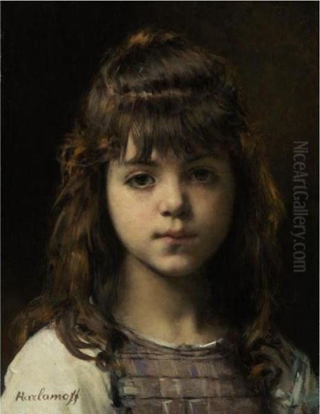 Portrait Of A Young Girl Oil Painting by Alexei Alexeivich Harlamoff