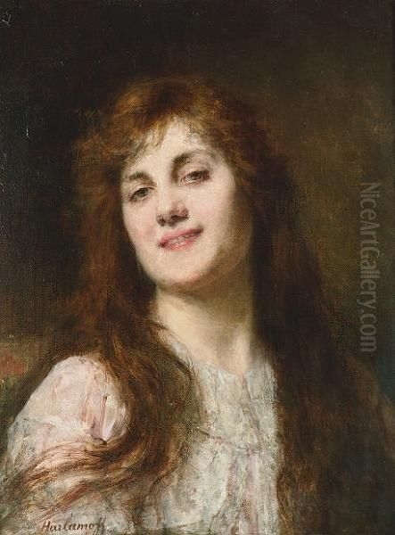 Girl Oil Painting by Alexei Alexeivich Harlamoff