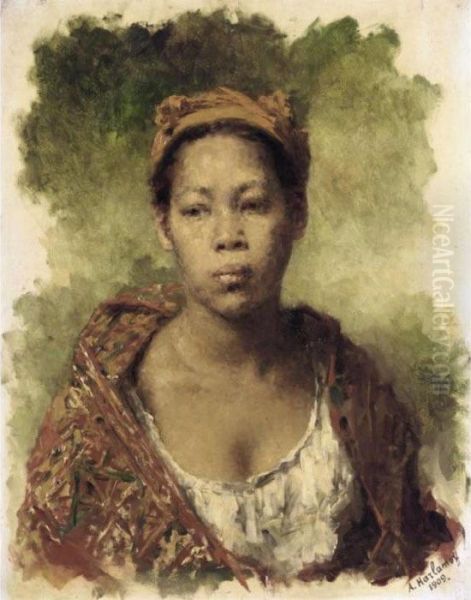 An African Girl Oil Painting by Alexei Alexeivich Harlamoff