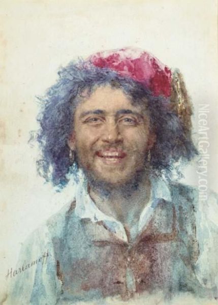 The Laughing Gypsy Oil Painting by Alexei Alexeivich Harlamoff