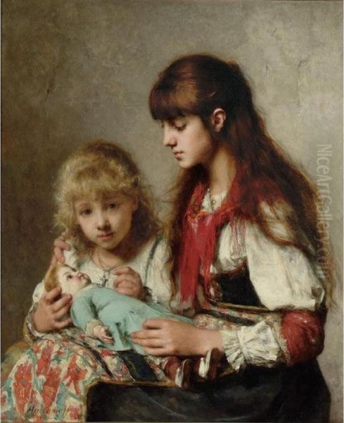 Sisters Oil Painting by Alexei Alexeivich Harlamoff