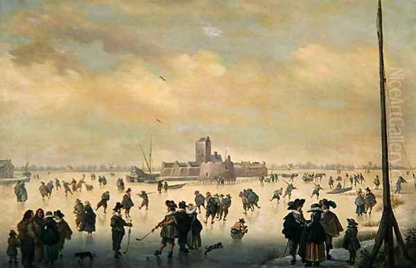 Skating Scene Oil Painting by Antoni Verstralen (van Stralen)