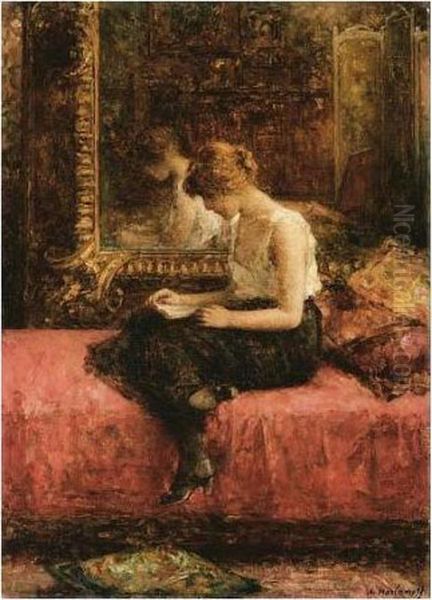 Literary Pursuits Of A Young Lady Oil Painting by Alexei Alexeivich Harlamoff