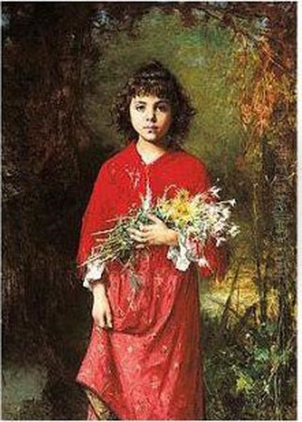 The Flower Girl Oil Painting by Alexei Alexeivich Harlamoff