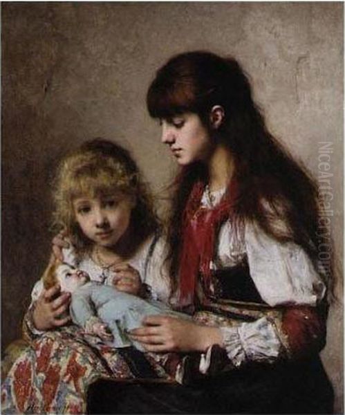 Sisters Oil Painting by Alexei Alexeivich Harlamoff