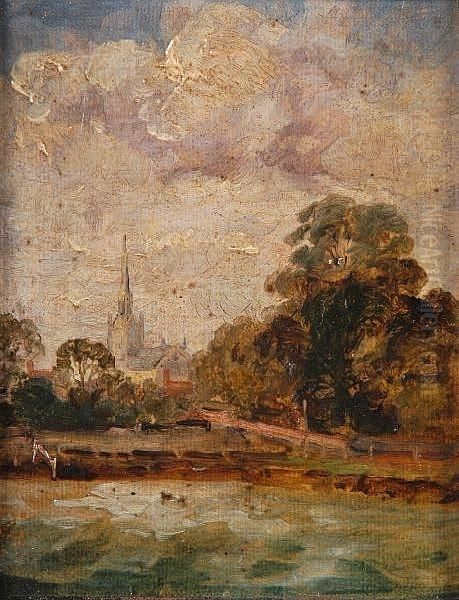 River With Church Beyond Oil Painting by Thomas Gainsborough