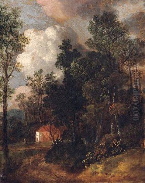 A Country House In A Wooded Landscape Oil Painting by Thomas Gainsborough