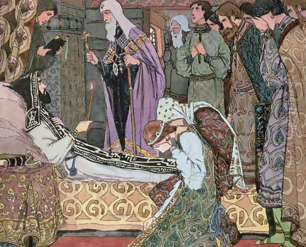 Deathbed of the Grand Duke Dmitry of Don 1350-89, c.1910 Oil Painting by Vasili Vasilevich Vladimirov