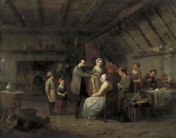 Le magnetiseur treating a patient in a tavern Oil Painting by Charles Venneman