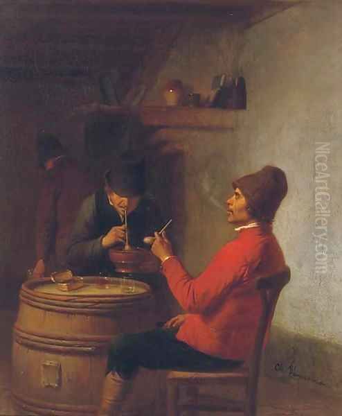 Smoking in the tavern Oil Painting by Charles Venneman