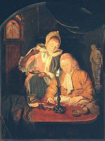 Couple counting money by candlelight, 1779 Oil Painting by Michiel Versteegh