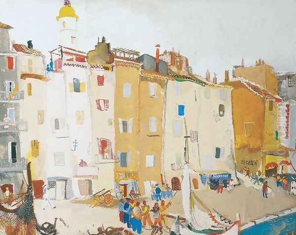 Italian Town at the Seashore Oil Painting by Endre Vadasz