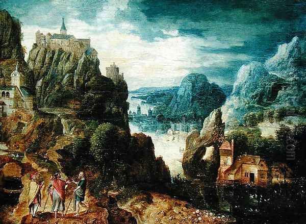 Mountainous Landscape with the Road to Emmaus, 1597 Oil Painting by Lucas van Valckenborch