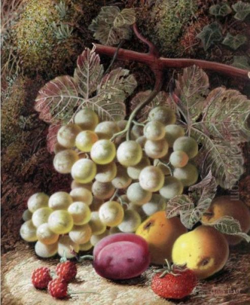 Still Life With Grapes, Apples, Plums, Strawberries And Rasberries Oil Painting by Oliver Clare