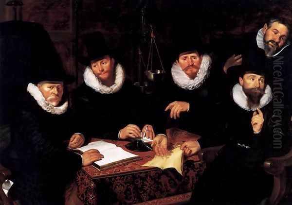 Five Regents of the Groot-Kramergild Oil Painting by Werner Jacobsz. van den Valckert