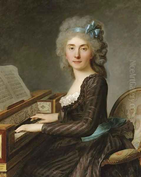 Portrait of Mademoiselle Rouille, three-quarter-length, at the pianoforte Oil Painting by Antoine Vestier