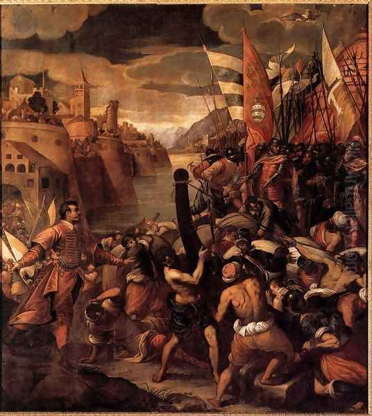 Conquest of Tyre c 1590 Oil Painting by Antonio da Vassilacchi