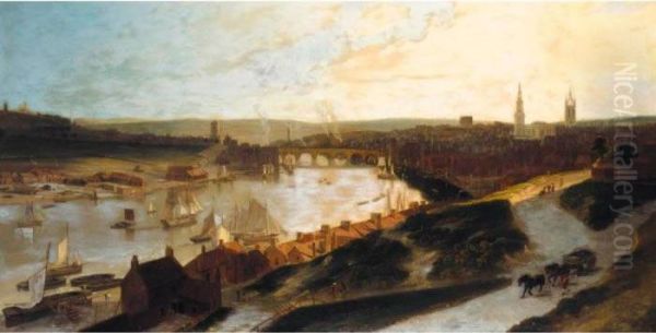 View Of Newcastle On The River Tyne From St Ann's Oil Painting by William Daniell RA