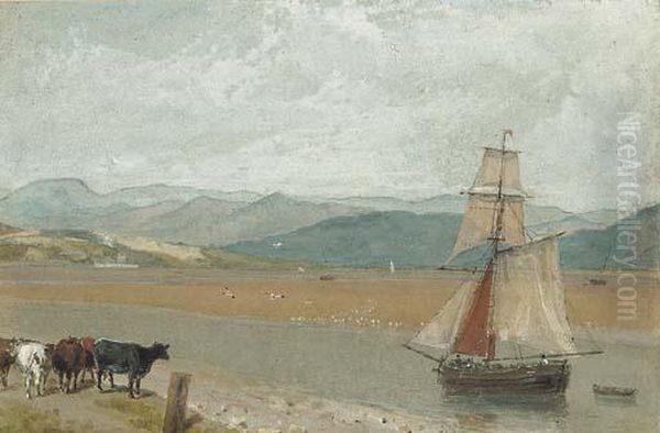 The Estuary Of The River Leven Near Ulverston, Cumbria Oil Painting by William Daniell RA