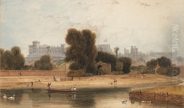 Windsor Castle From The Playground, Eton Oil Painting by William Daniell RA