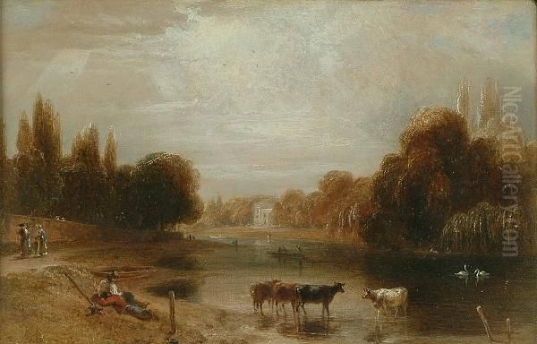 On The Thames Near Hampton Court Oil Painting by William Daniell RA