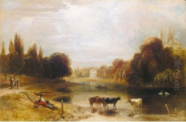 On The Thames Near Hampton Court Oil Painting by William Daniell RA