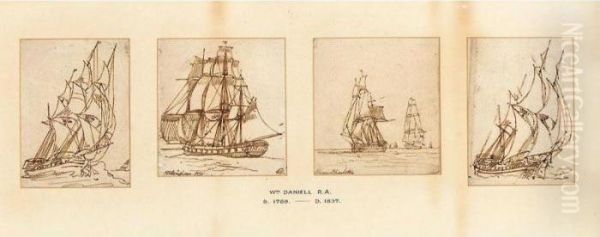 Studies Of Flagships Oil Painting by William Daniell RA