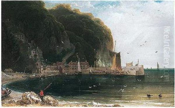 View Of Clovelly, North Devon Oil Painting by William Daniell RA