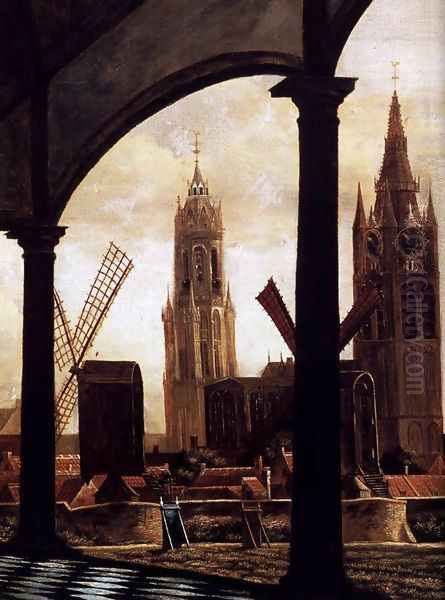 A View of Delft through an Imaginary Loggia 1663 detail Oil Painting by Daniel Vosmaer