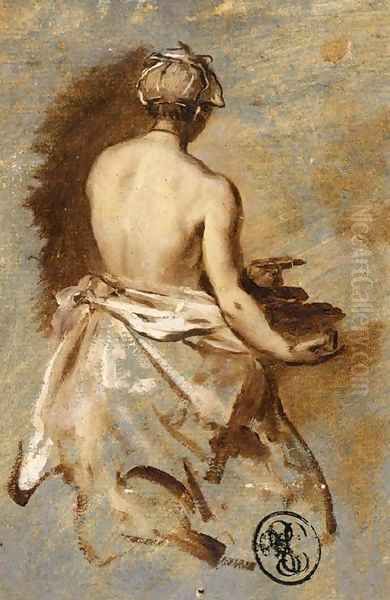 Young Woman with a Nude Back Presenting a Bowl Oil Painting by Nicolas Vleughels