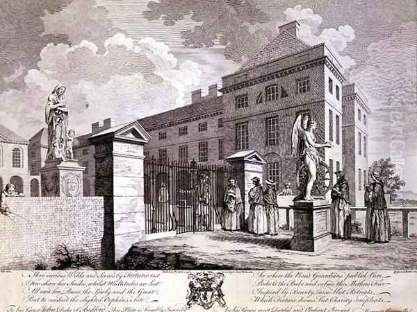 A Perspective view of the Foundling Hospital with Emblematic Figures, 1749 Oil Painting by S. Vale