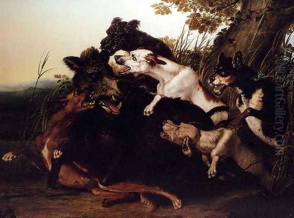 The Boar Hunt Oil Painting by P. Vallati