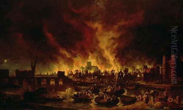 The Great Fire of London in 1666 Oil Painting by Lieve Verschuier