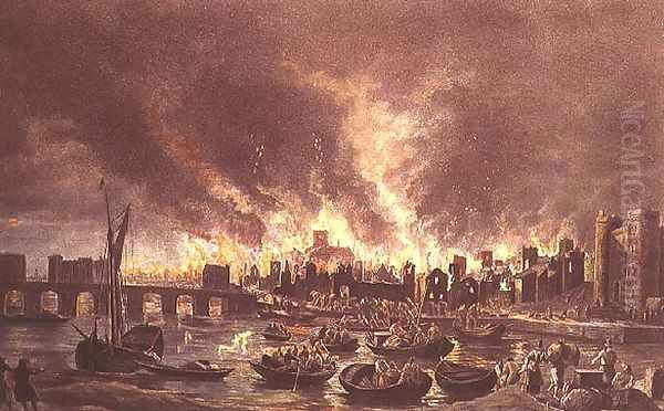 The Great Fire of London, 1666 Oil Painting by Lieve Verschuier