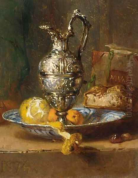 Still Life with a Lemon, Oranges, Bread and a Pitcher Oil Painting by Maria Vos