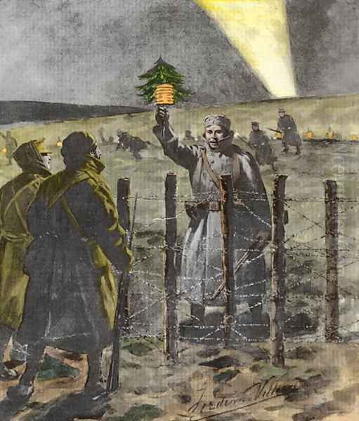 The Christmas Day Truce of 1914, published 1915 2 Oil Painting by Villiers, Frederic